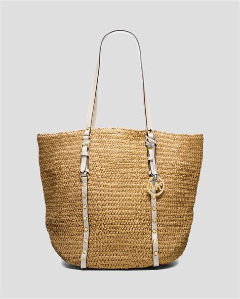 michael kors studded straw shopper large|michael kors handbags.